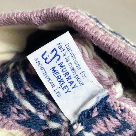 Murray  Merkley Purple Blue Pom Pom Accent Pure Virgin Wool Handmade Hat - Picture 7 of 7